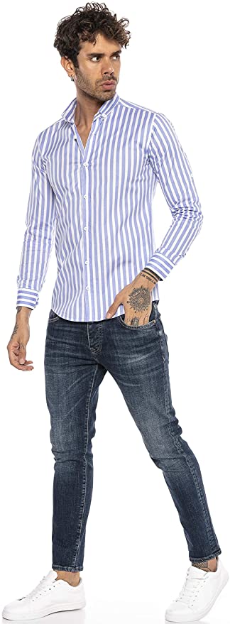 chemise homme rayures bleues et blanches